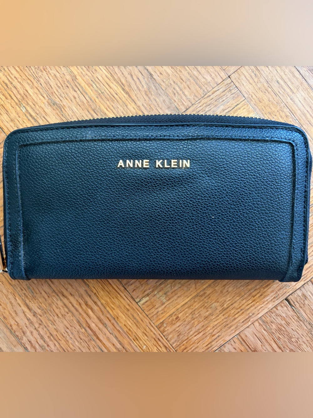 Anne Klein Black Zip Wallet with Gold Logo